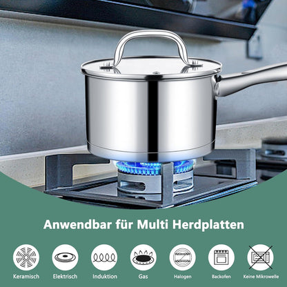 Stielkasserolle 16cm Edelstahl Induktion Glasdeckel 1,9L Spülmaschinenfest