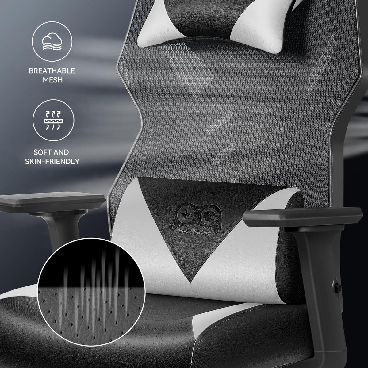 OneGame Video Gaming Stuhl Schwarz Weiß Ergonomischer Gamer