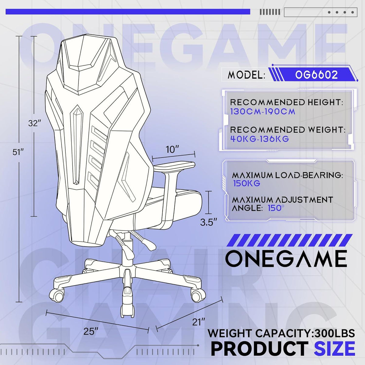 OneGame Gaming Stuhl Atmungsaktiv Racing Style Drehstuhl Verstellbar