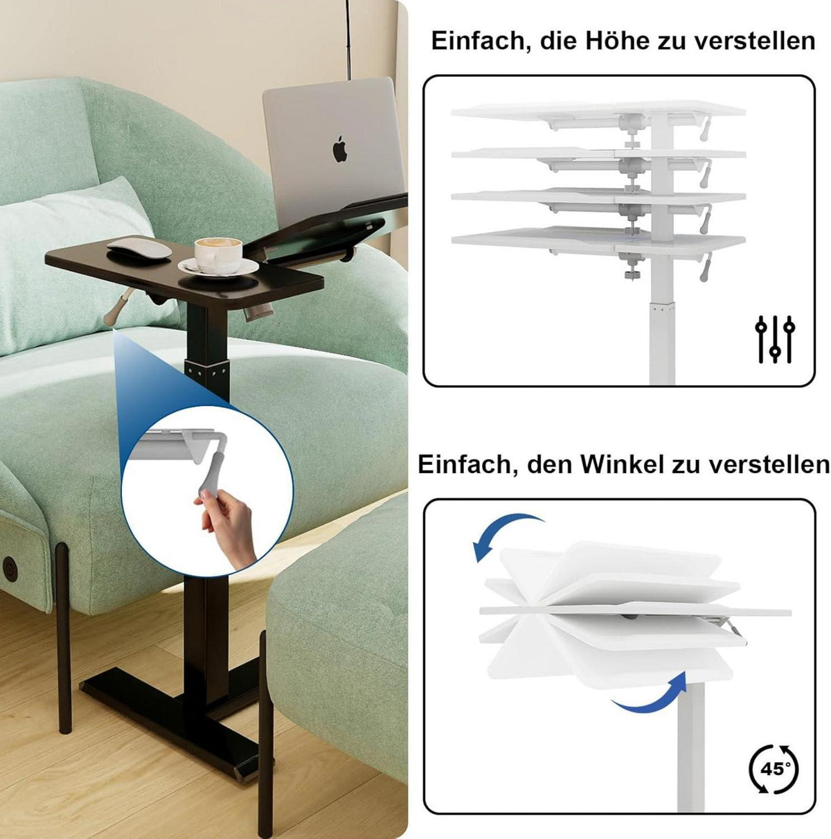 Höhenverstellbarer Laptoptisch mit Rollen und Neigungsfunktion