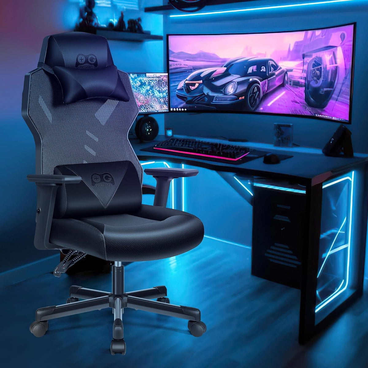 Gaming Stuhl Schwarz Ergonomischer Drehstuhl mit