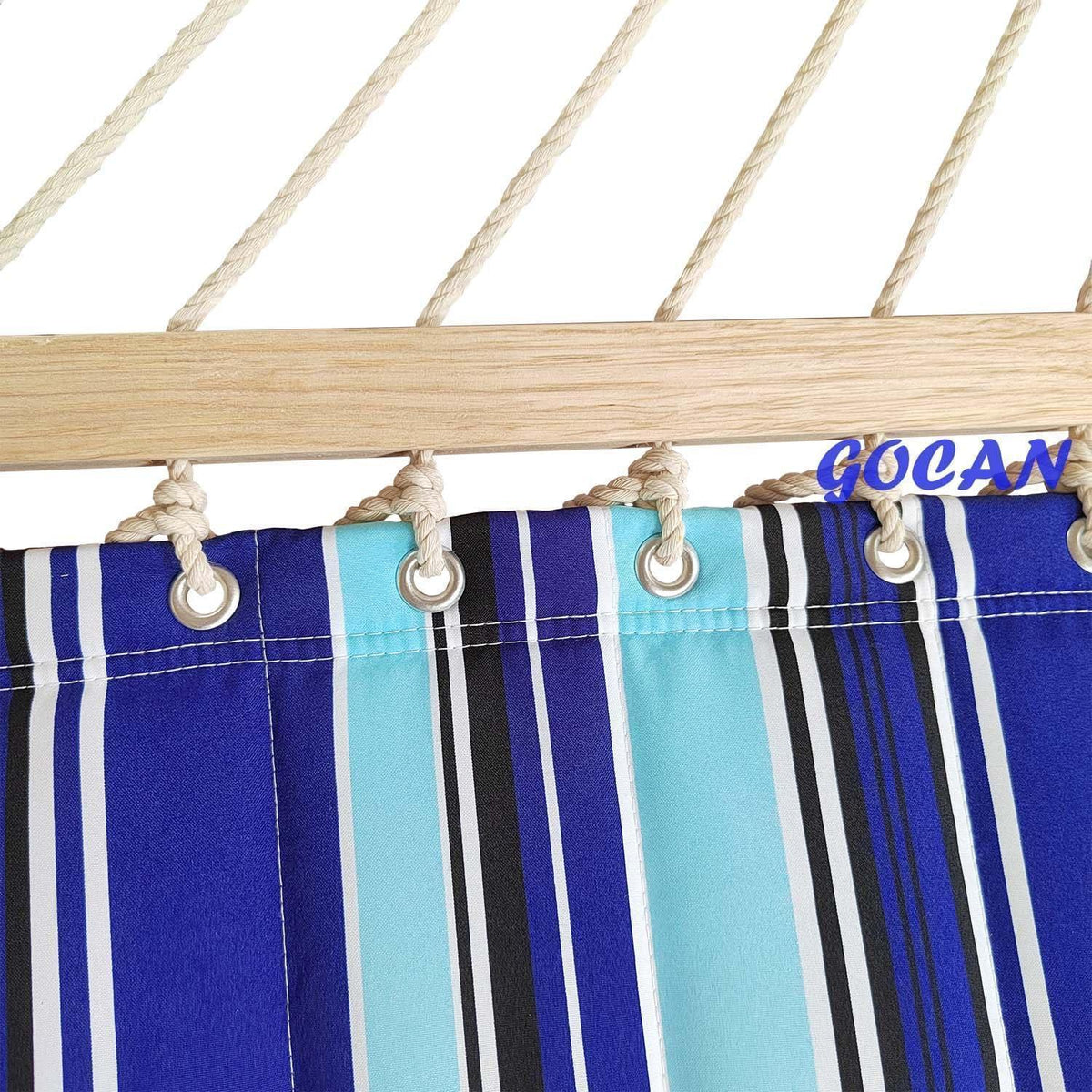 Gesteppte Doppelhängematte Blau mit Holzspreizstange