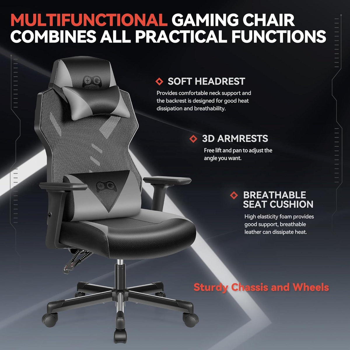 Video Gaming Stuhl Atmungsaktiver Racing Style Drehstuhl Ergonomisch