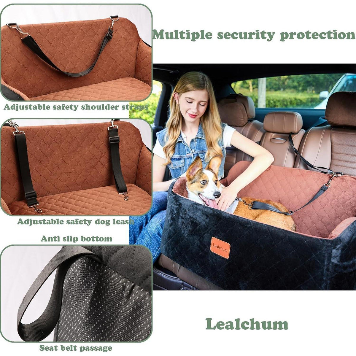 Hundeautositz Groß – Weiches Hundebett mit Memory Foam & Leinen