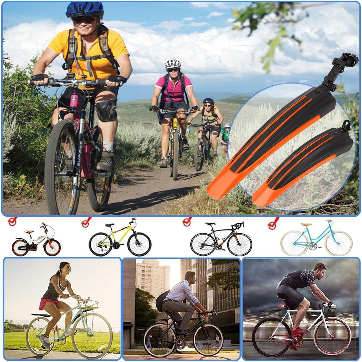 Fahrrad Schutzblech Set MTB/Rennrad 20-26 Zoll, Orange