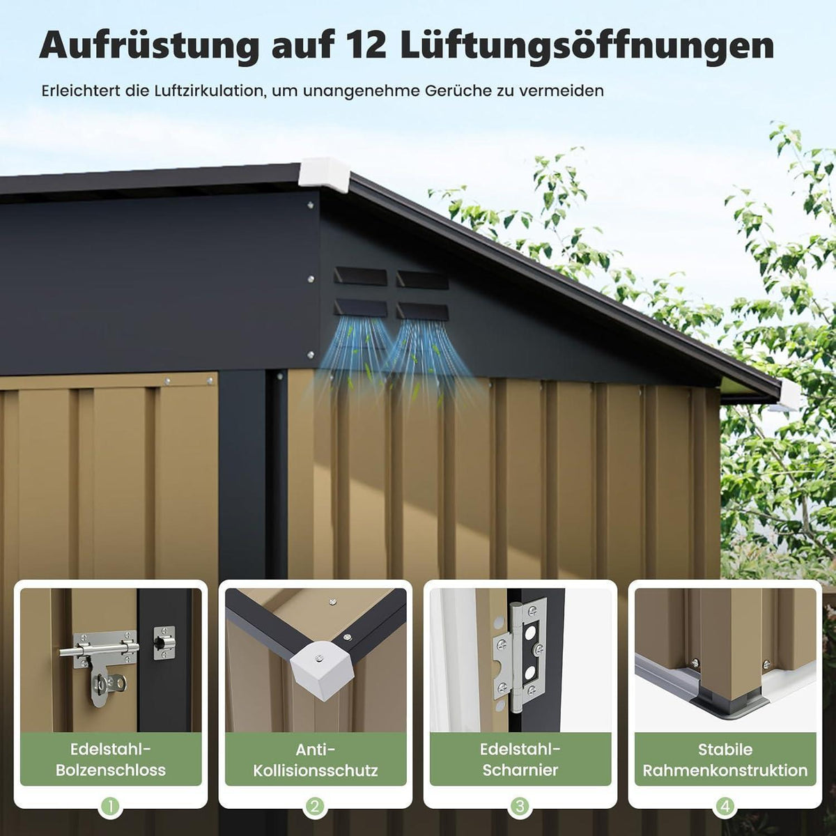 Metall Gartenhaus 1,5 m² Pultdach – Braun