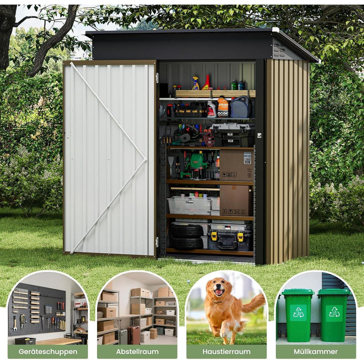 Metall Gartenhaus 1,5 m² Pultdach – Braun