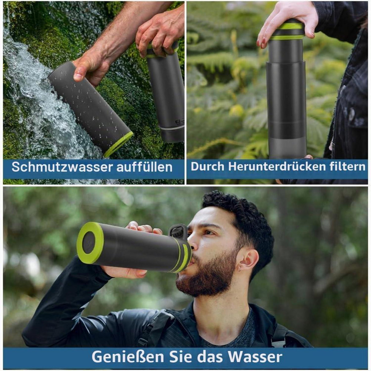 Wasserfilterflasche 800ml – Outdoor Trinkflasche mit Filter