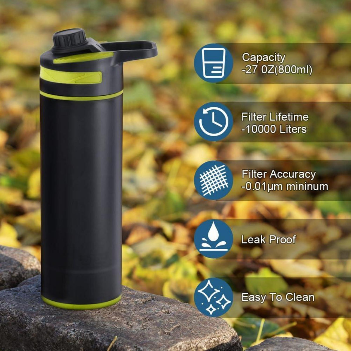 Wasserfilterflasche 800ml – Outdoor Trinkflasche mit Filter
