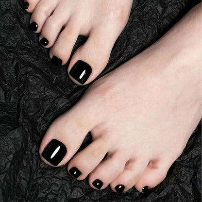 24 Schwarz Quadratische Zehennägel zum Kleben – Künstliche Nagelspitzen