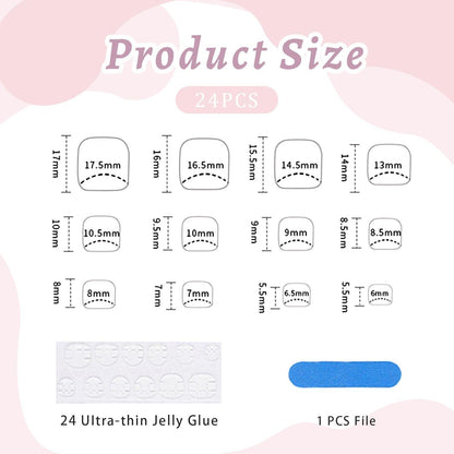 24 Schwarz Quadratische Zehennägel zum Kleben – Künstliche Nagelspitzen