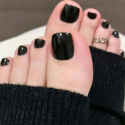 24 Schwarz Quadratische Zehennägel zum Kleben – Künstliche Nagelspitzen