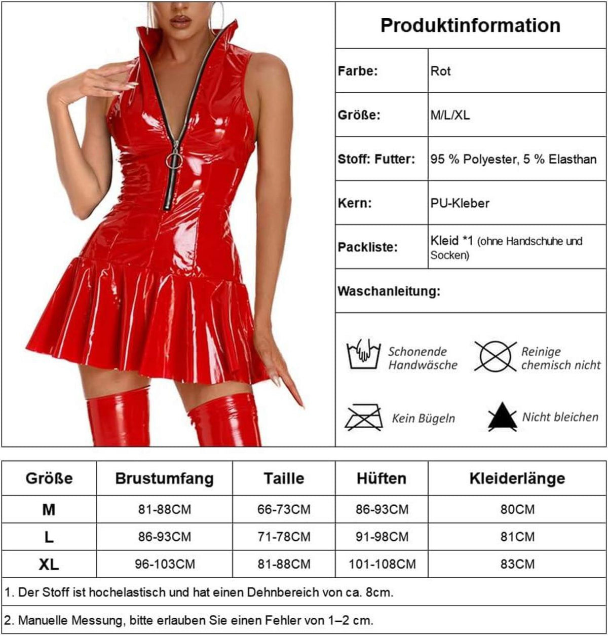 Damen Wetlook Minikleid Lack Leder Figurbetont Partykleid