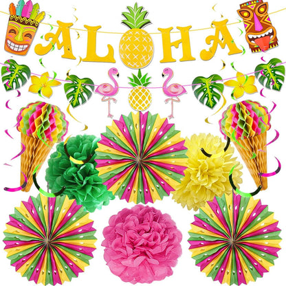 Hawaii Party Deko Set 16-teilig Sommer Beach Gartenparty Flamingo