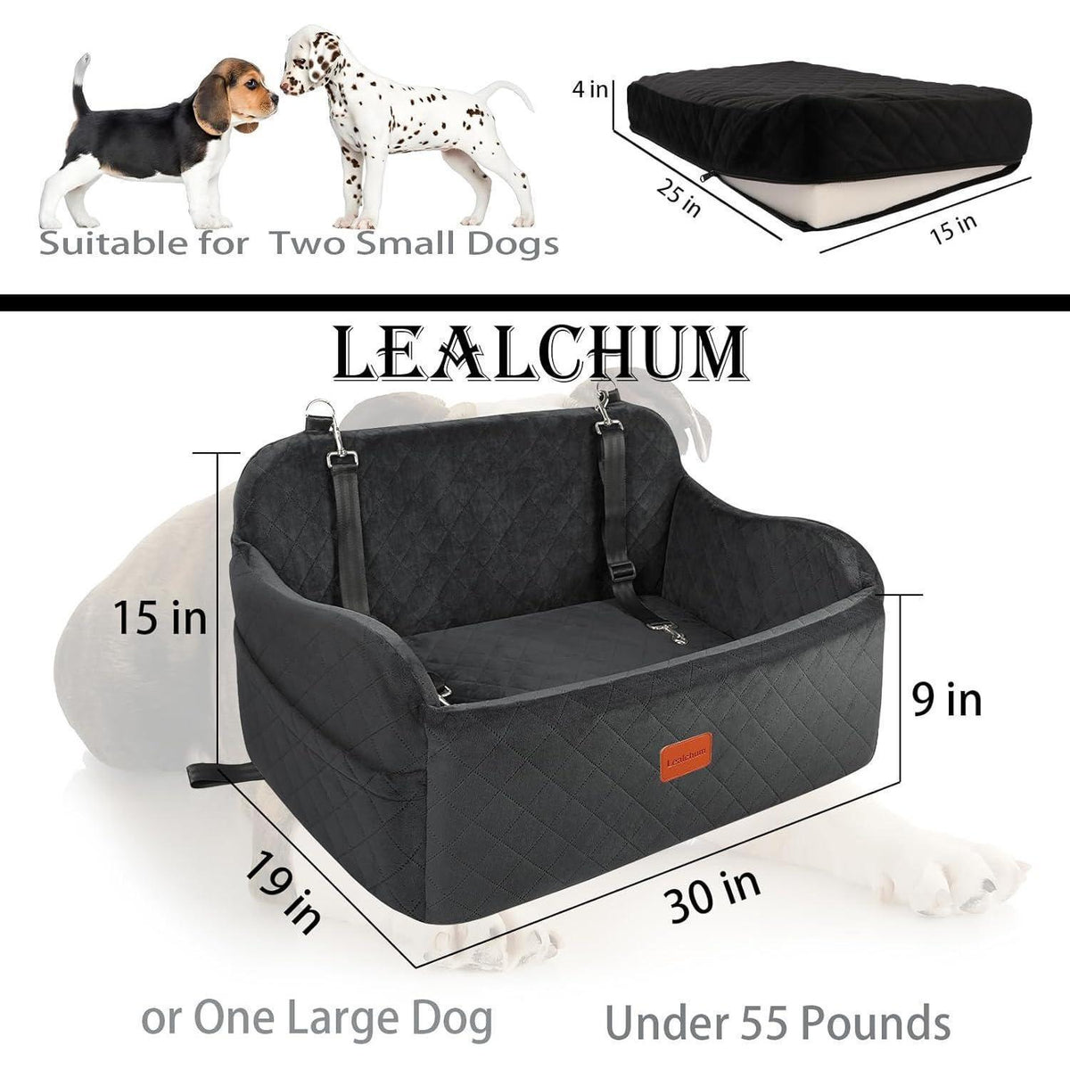 Großer Hundeautositz mit Memory Foam & Sicherheitsleine