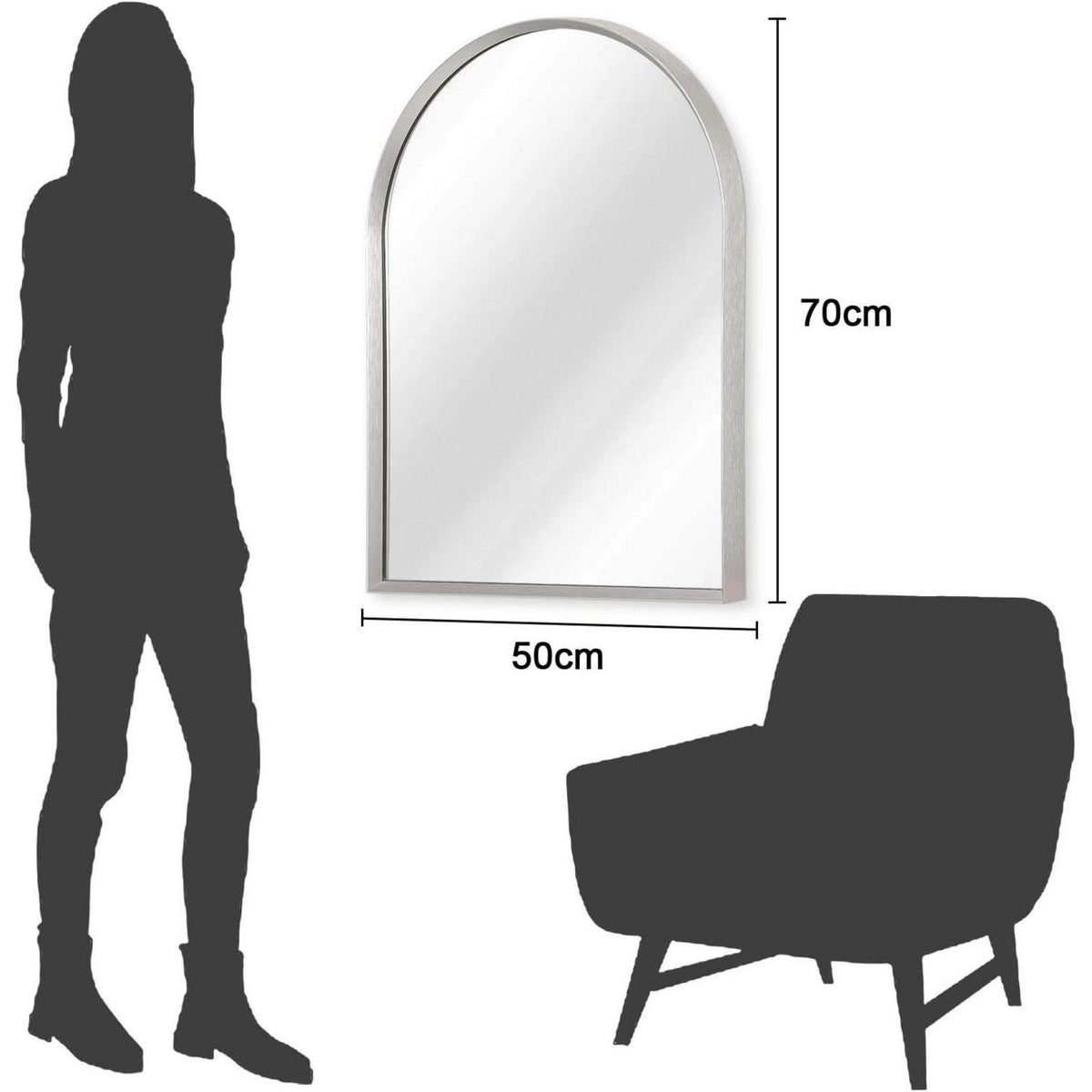 Gewölbter Wandspiegel 50x70cm – Silberner Badezimmerspiegel