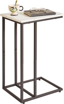 Moderner Beistelltisch in C-Form Weiß Marmor Holz Schwarz Metall