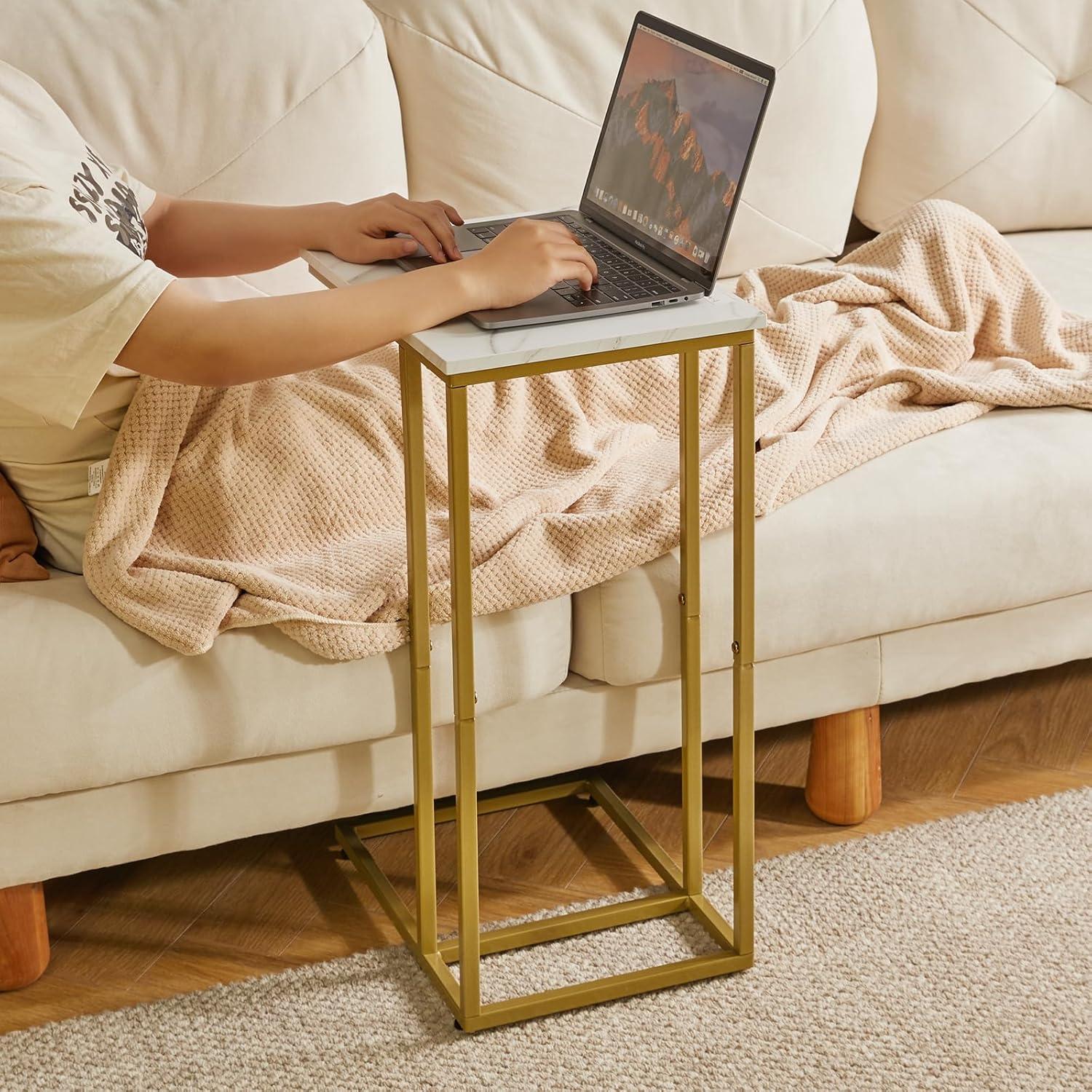 Aibiju C-Form Beistelltisch Laptoptisch Marmorfarbe Goldener