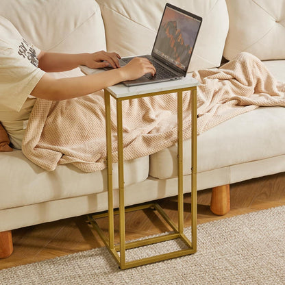 Aibiju C-Form Beistelltisch Laptoptisch Marmorfarbe Goldener