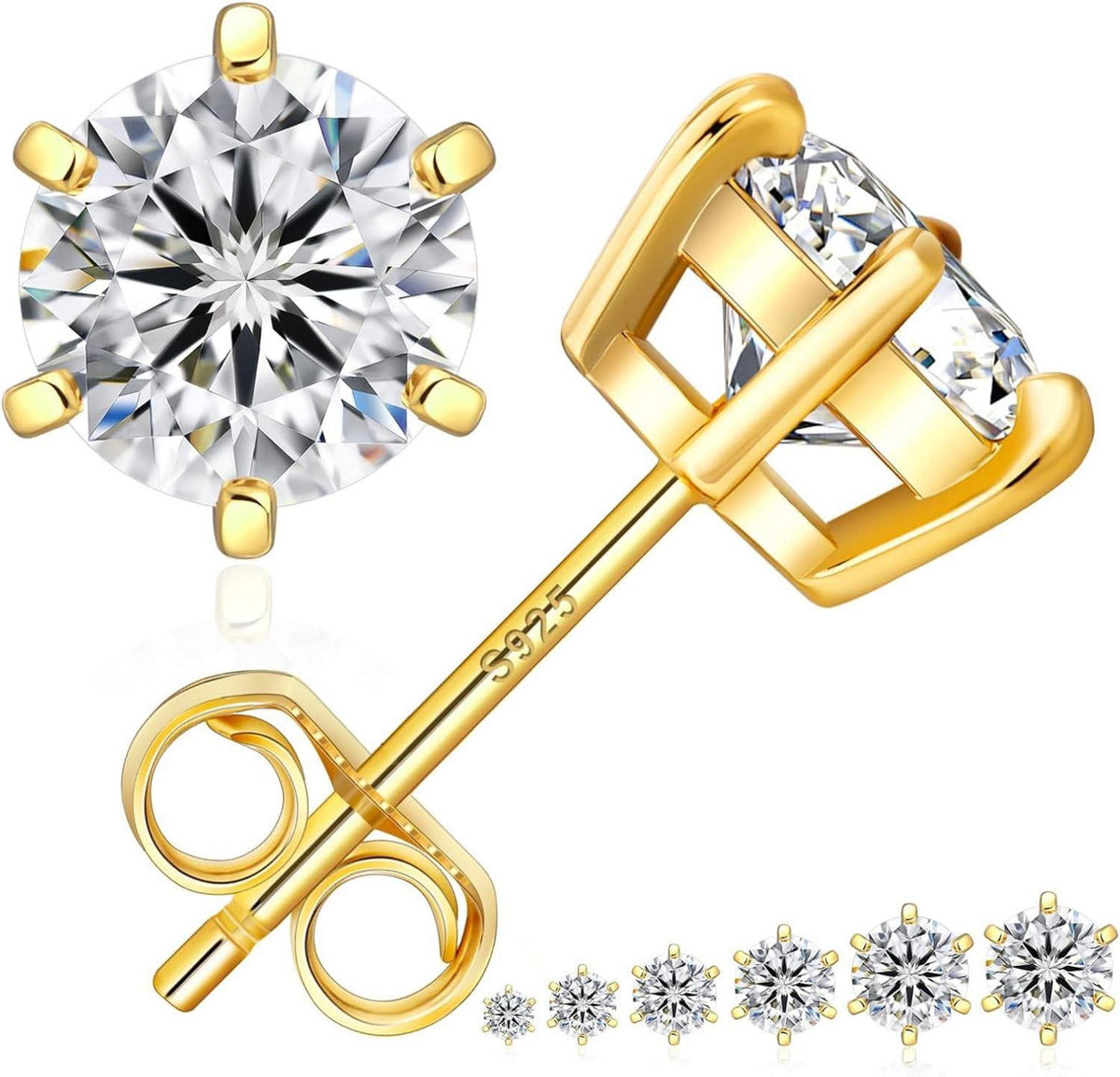 Moissanite Ohrringe Silber 925 Damen 2,0 ct D VVS1 Gold 6,5 mm