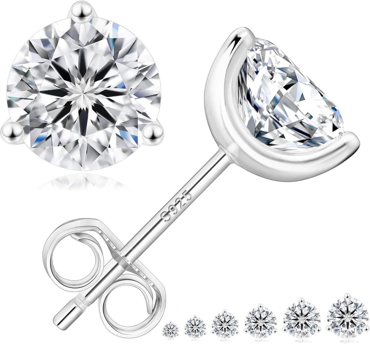 Moissanit Ohrringe Silber 925 Damen VVS1 Diamant 0,6 Karat 3-Krappen