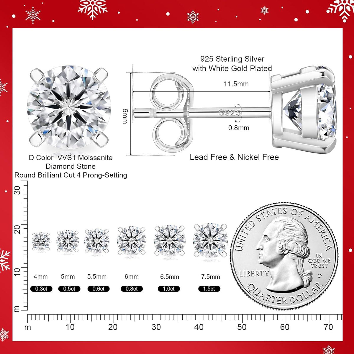 Moissanite Ohrringe Silber 925 Damen Diamant VVS1 D 14K Gelbgold