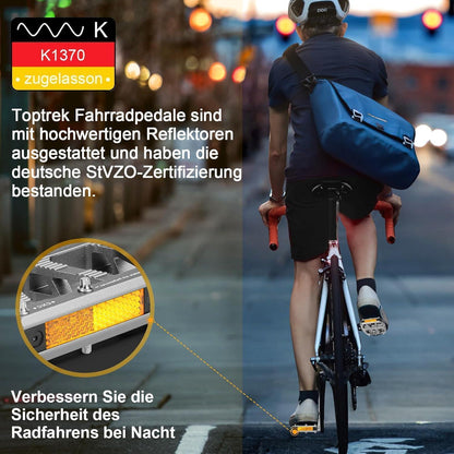 Fahrradpedale mit StVZO Reflektoren, CNC Aluminium, 3 Lager, Silber
