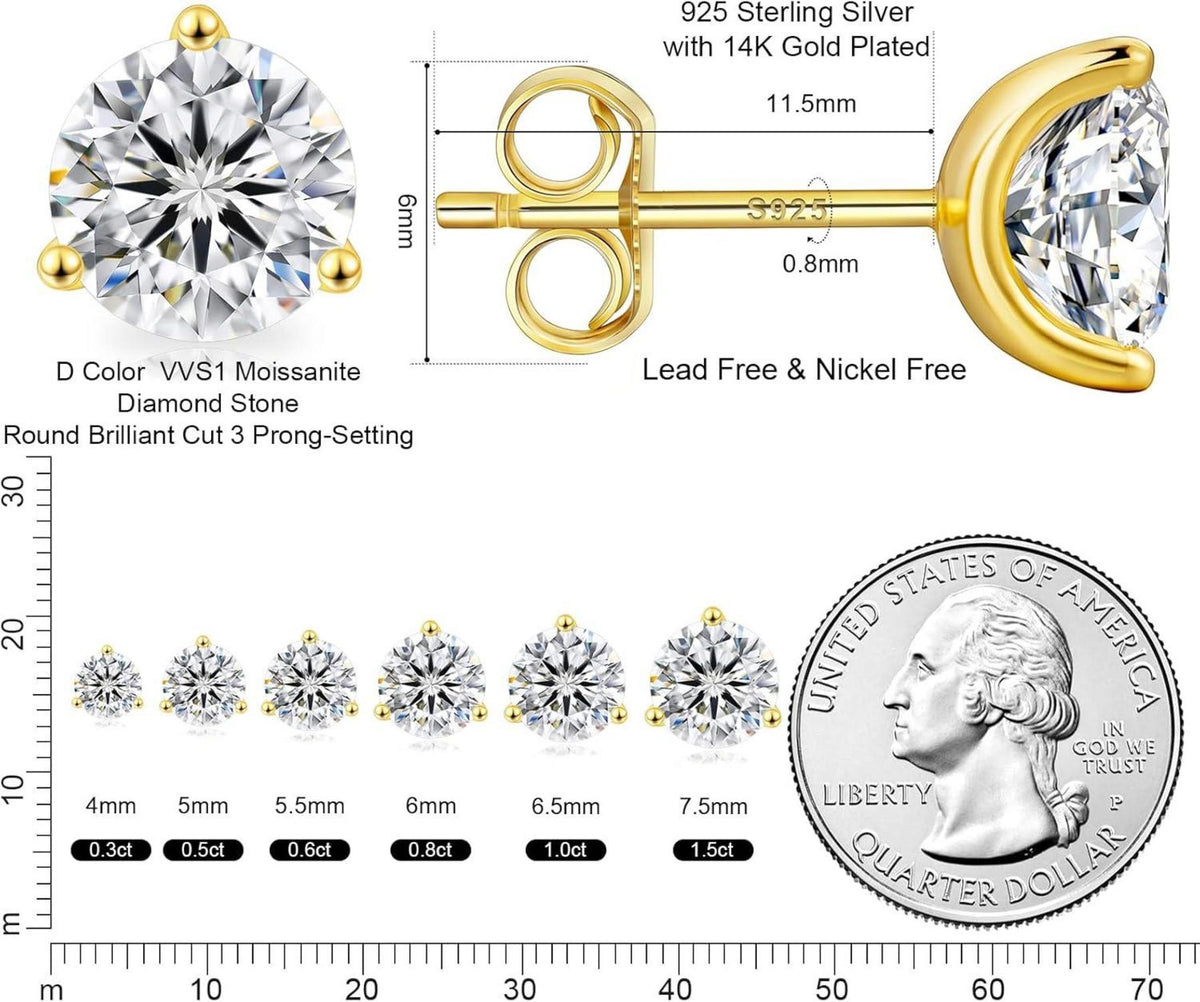 KRKC&CO Silber 925 Damen Moissanite Diamant Ohrstecker 2,0 Karat VVS1 D-Farbe Gold/Weißgold