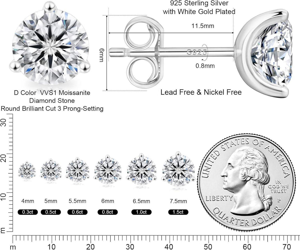Elegante KRKC&CO Moissanite Ohrringe Silber 925 Damen 1,2 Karat VVS1 D Diamant Ohrstecker 5,5 mm