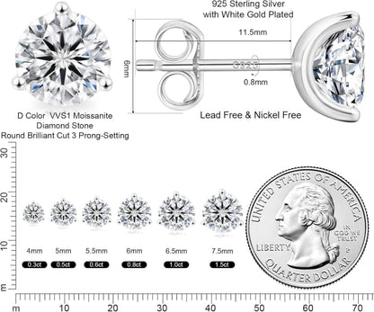 Elegante KRKC&CO Moissanite Ohrringe Silber 925 Damen 1,2 Karat VVS1 D Diamant Ohrstecker 5,5 mm