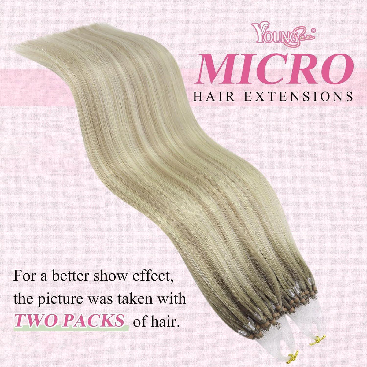 Echthaar Microring Extensions Ombre Aschblond 50cm