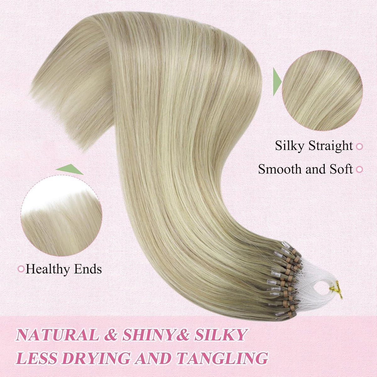 Echthaar Microring Extensions Ombre Aschblond 50cm