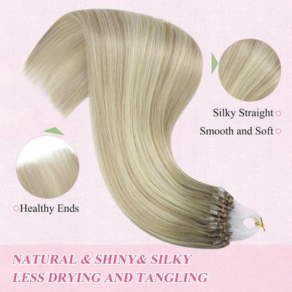 Echthaar Microring Extensions Ombre Aschblond 50cm