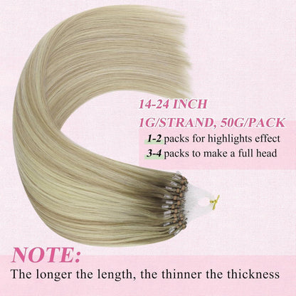 Echthaar Microring Extensions Ombre Aschblond 50cm