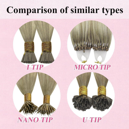 Echthaar Microring Extensions Ombre Aschblond 50cm