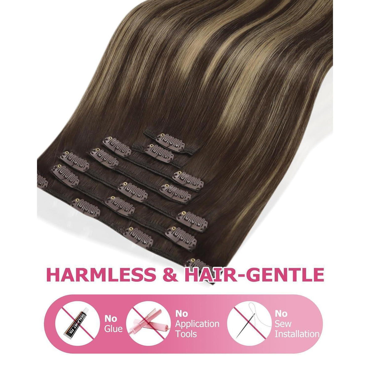Clip-in Echthaar Extensions Ombre Braun 50cm