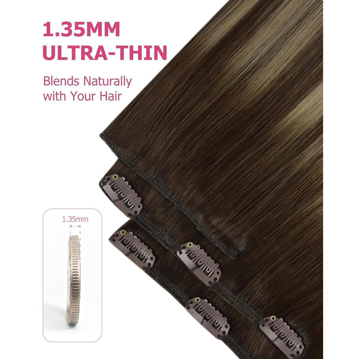 Clip-in Echthaar Extensions Ombre Braun 50cm
