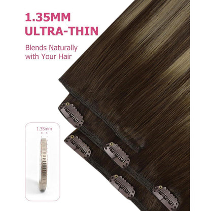 Clip-in Echthaar Extensions Ombre Braun 50cm