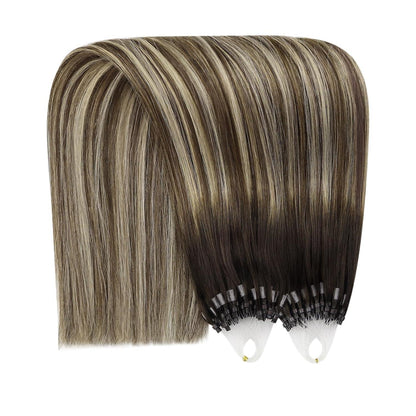 Echthaar Extensions Balayage Braun Ombre 60cm Micro Ring