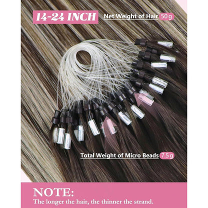 Echthaar Microring Extensions Ombre Dunkelbraun-Blond 45cm