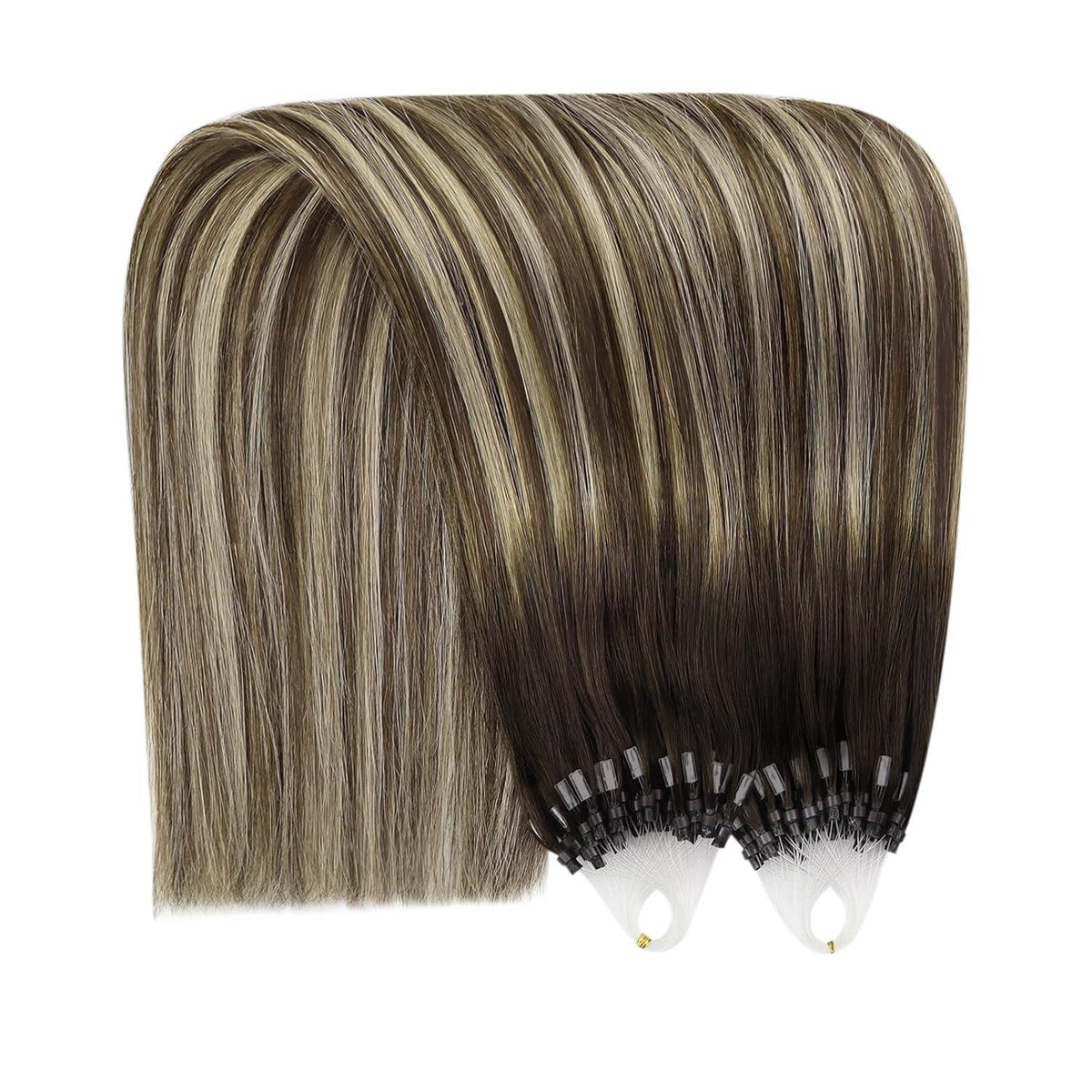Echthaar Microring Extensions Ombre Dunkelbraun-Blond 45cm
