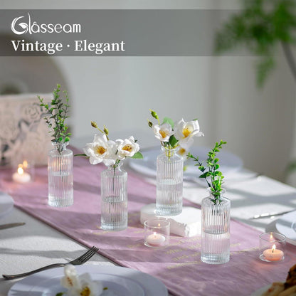 Kleine Kristall Blumenvasen Set Durchsichtig Geriffelt