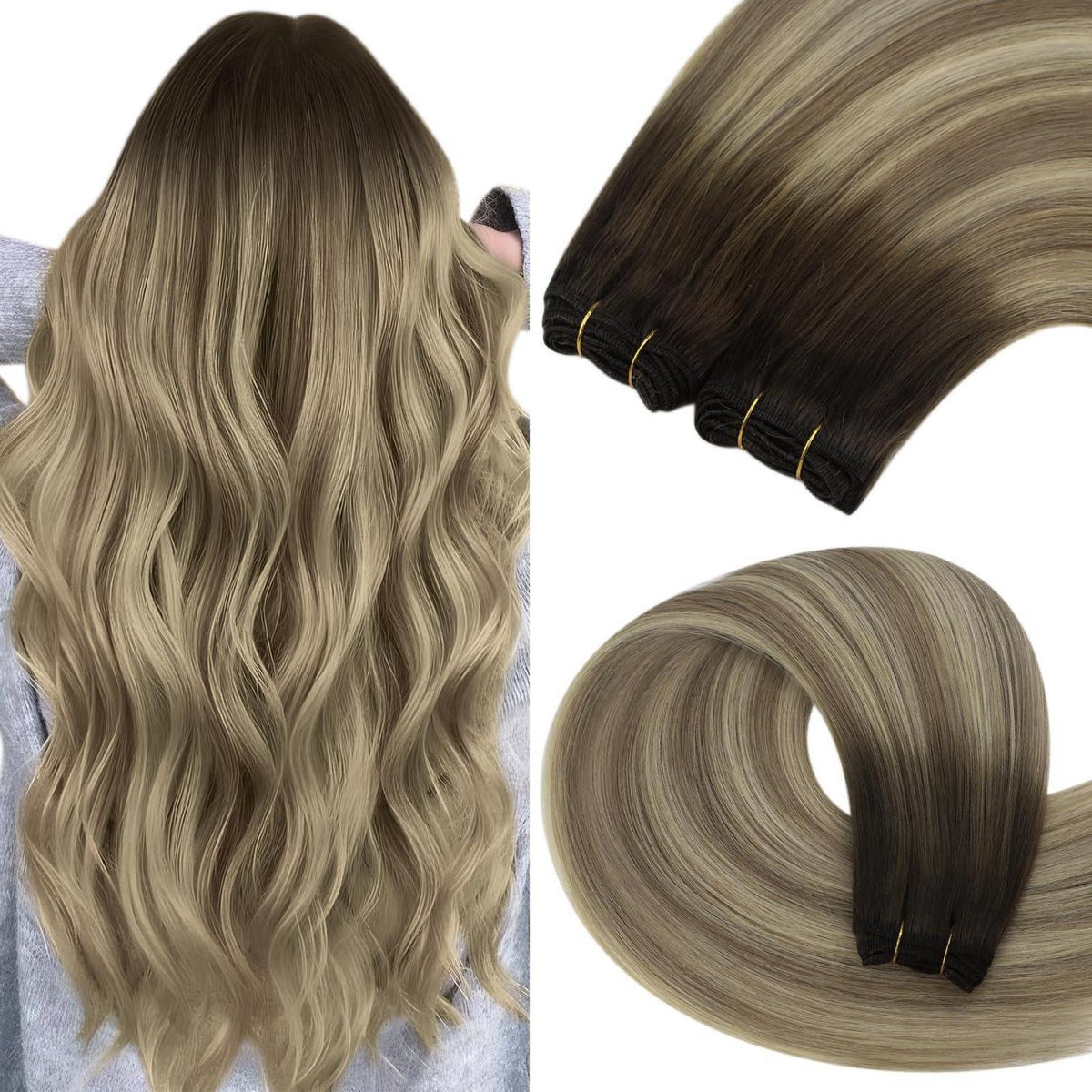 Echthaar Tressen Balayage Braun Ombre Blond 40cm
