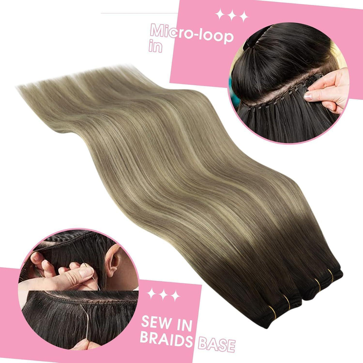 Echthaar Tressen Balayage Braun Ombre Blond 40cm