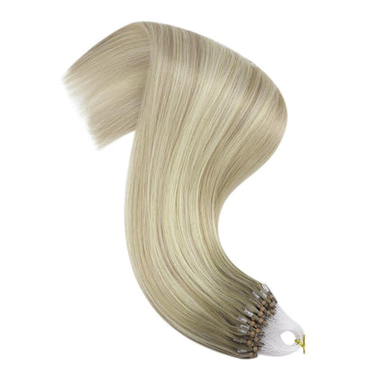 Echthaar Microring Extensions Ombre Aschblond Platinblond 60cm