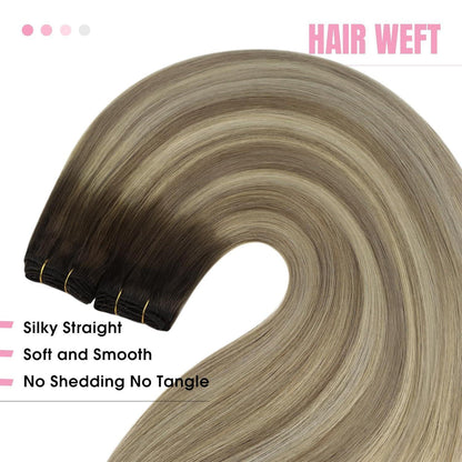 Echthaar Tressen Balayage Braun Ombre Blond 55cm