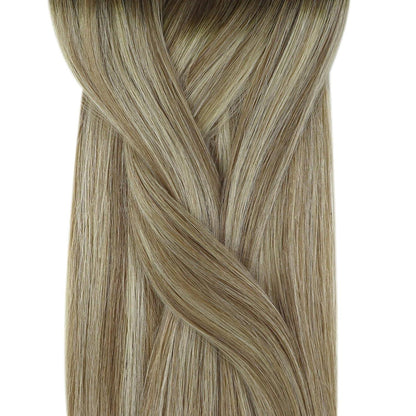 Echthaar Microring Extensions Braun Balayage Blond 45cm