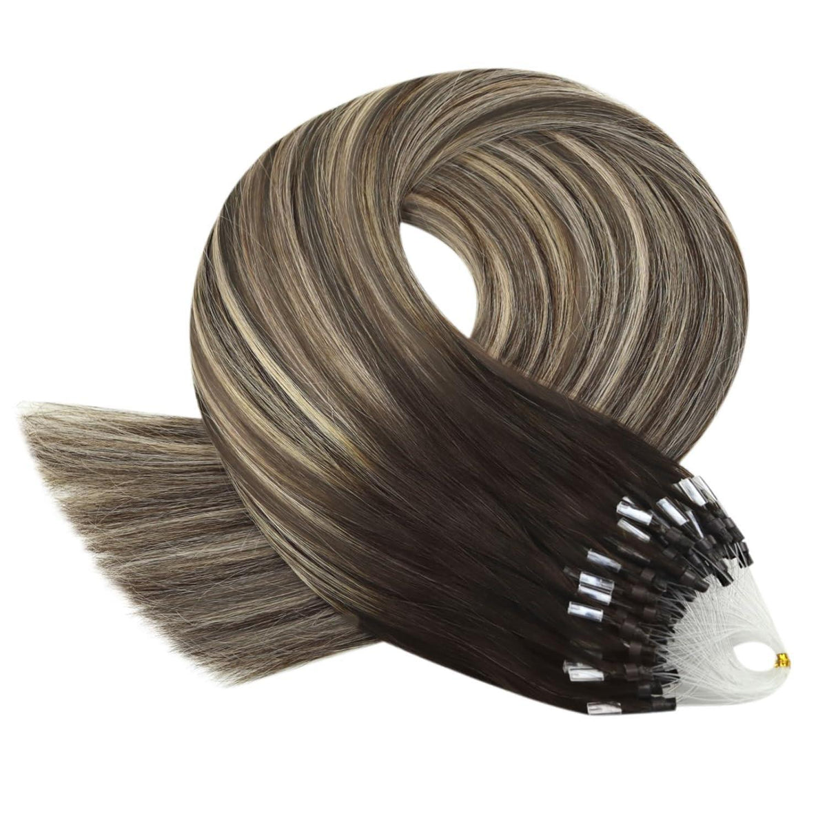Echthaar Microring Extensions Ombre Dunkelbraun Blond 50cm