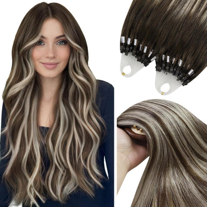 Microring Extensions Ombre Braun Blond 55cm Echthaar