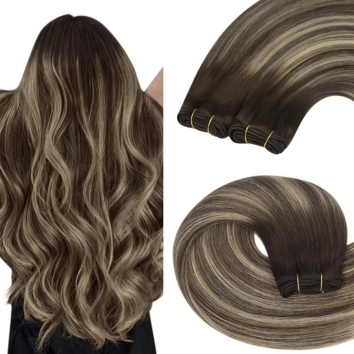 Echthaar Tressen Ombre Braun Aschblond 50cm Remy